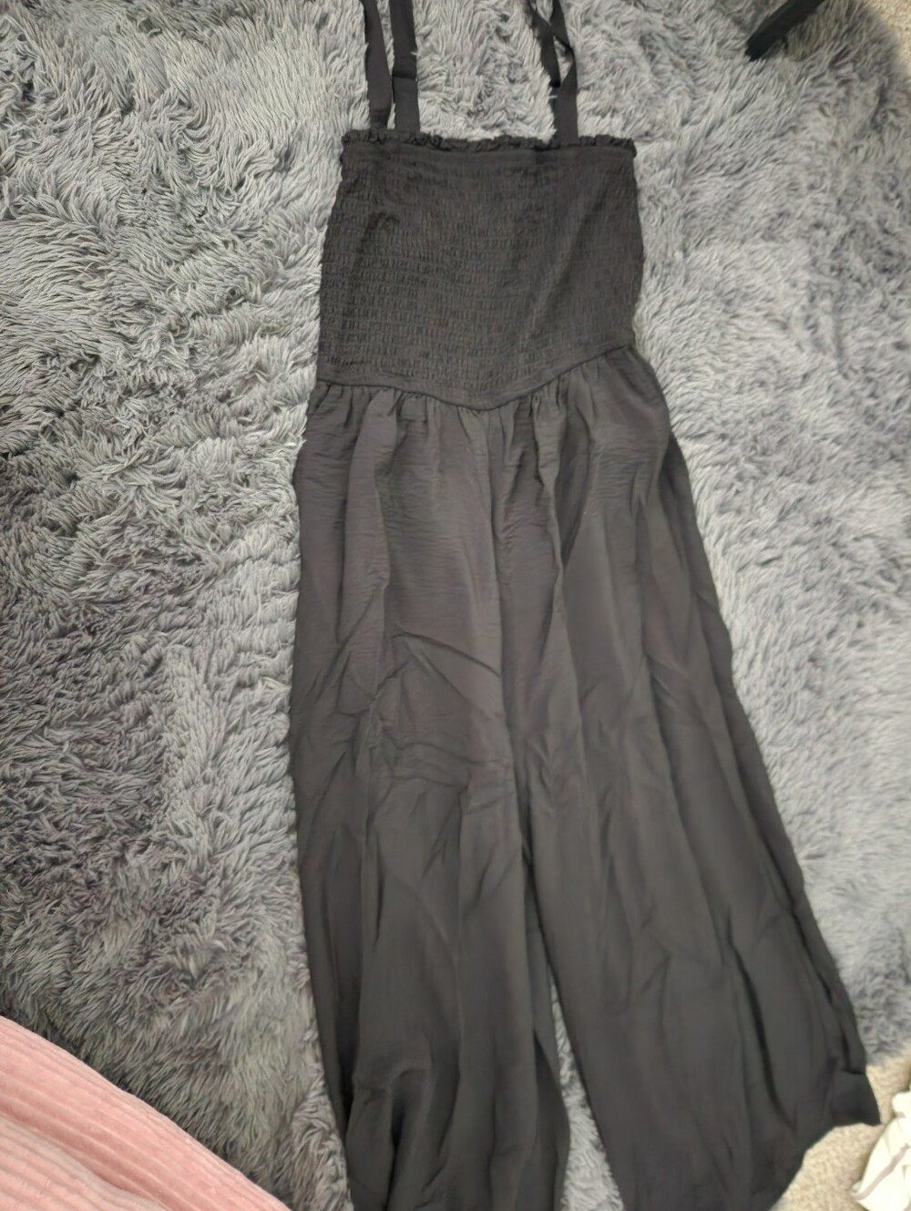 Black Strap Smocked Jumpsuit